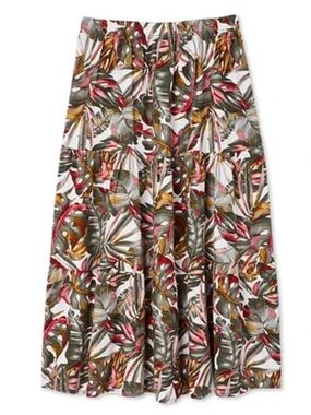 IYLA Tropical Linen Blend Tiered Flowy Beach Pull-On Elastic Waist Maxi Skirt